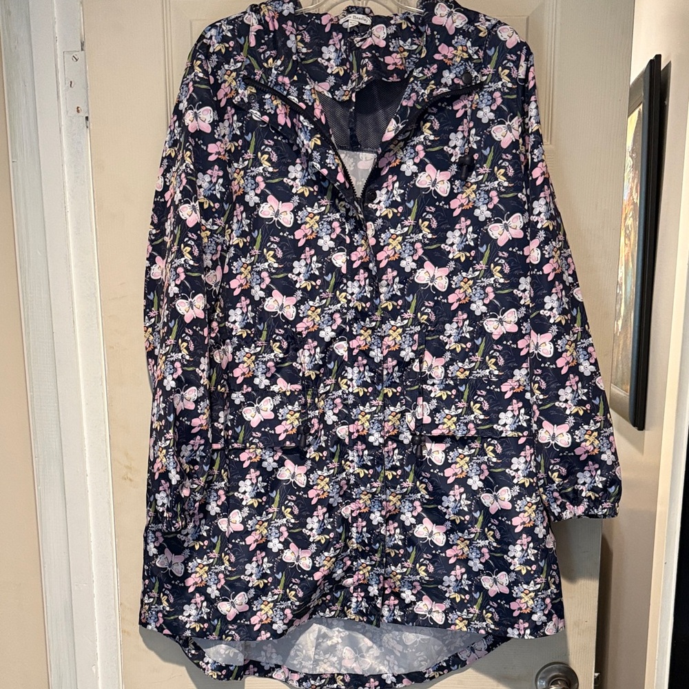 Vera Bradley Navy Floral Utility Rain Jacket